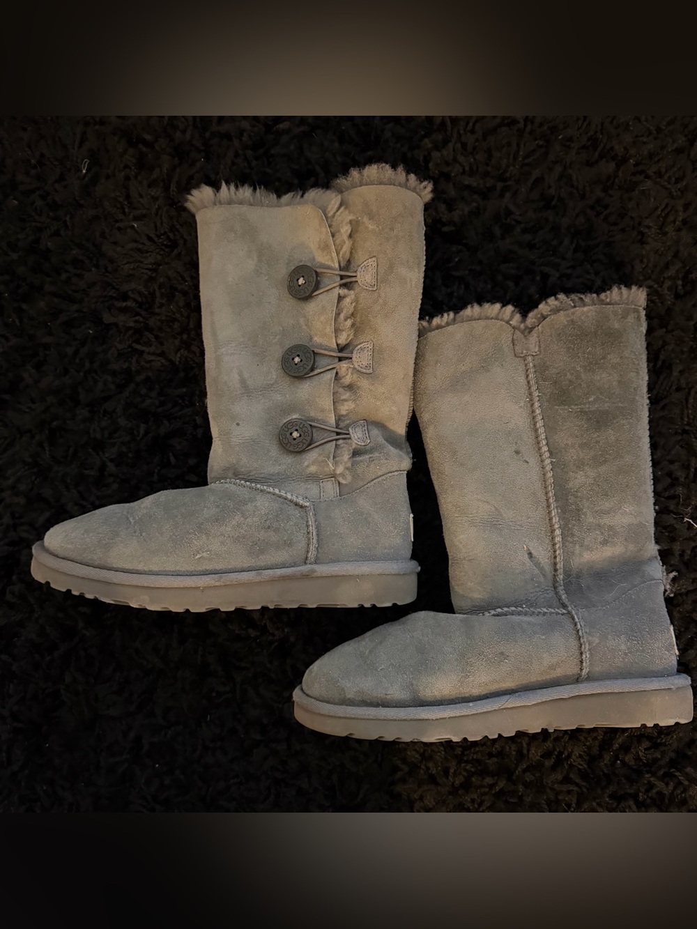 UGG Gray Suede Button-Trim Mid-Calf Boots Bailey button